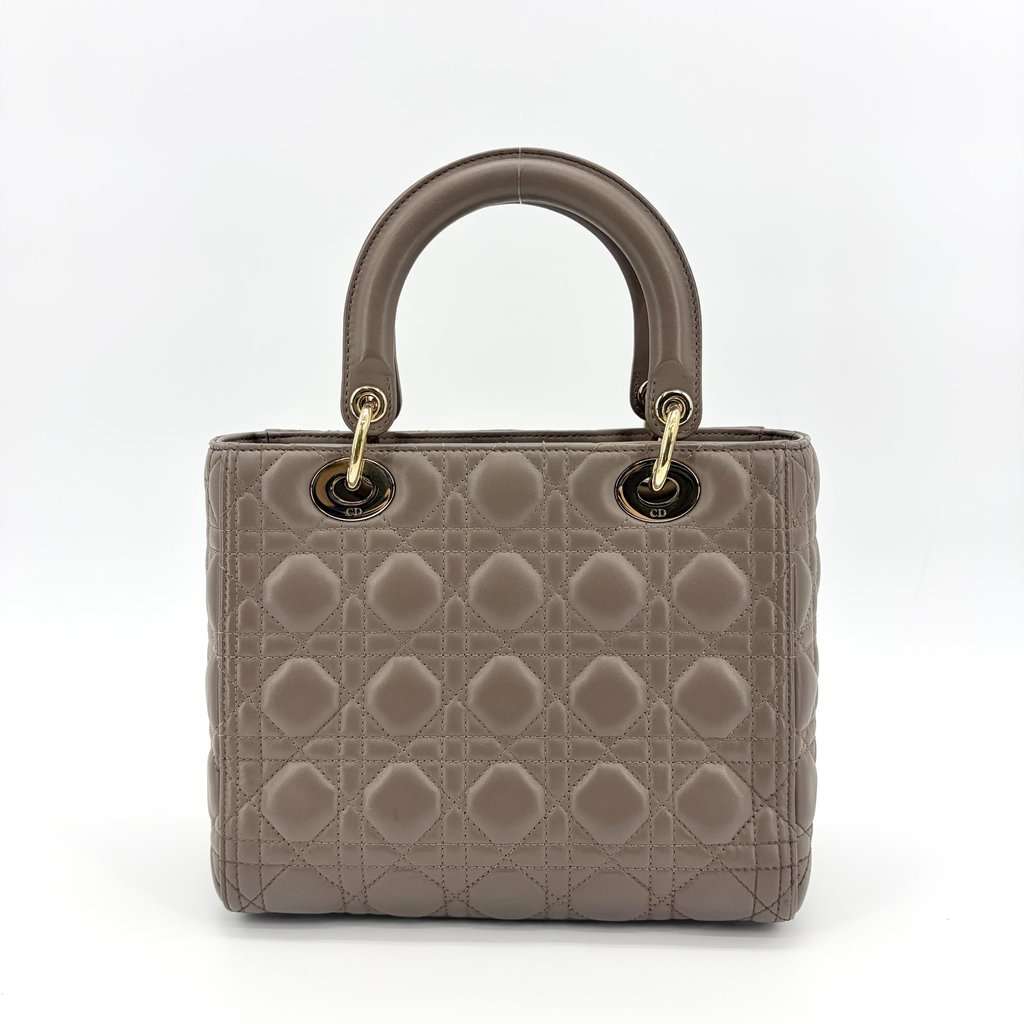 Dior Lady Dior Medium Bag Taupe Gold Hardware Gold Leather Very good - Inside View