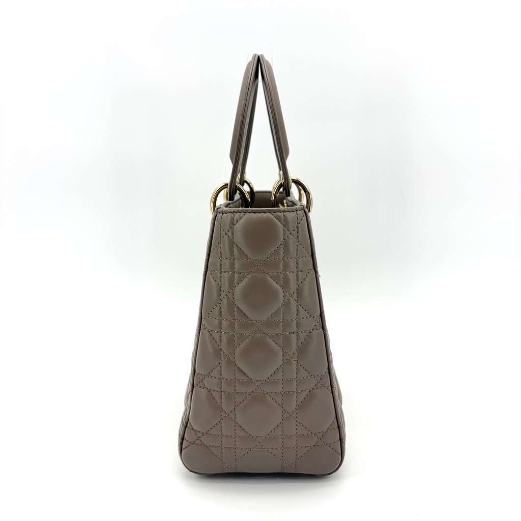 Dior Lady Dior Medium Bag Taupe Gold Hardware Gold Leather Very good - Box View