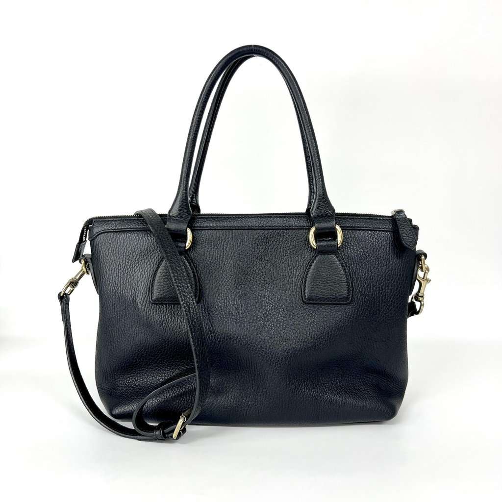 Gucci Interlocking G Medium Pebble Leather Tote Bag Black Black Fair - Back View