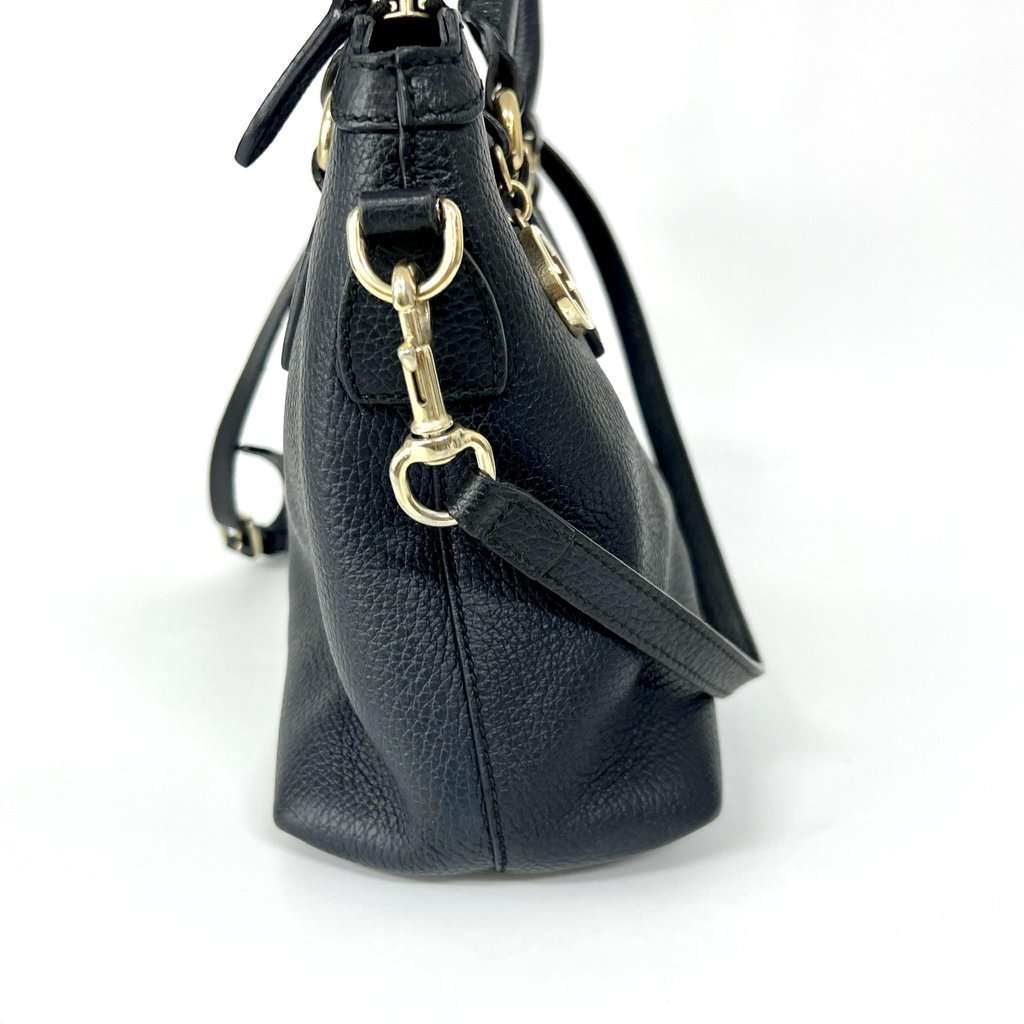 Gucci Interlocking G Medium Pebble Leather Tote Bag Black Black Fair - Inside View