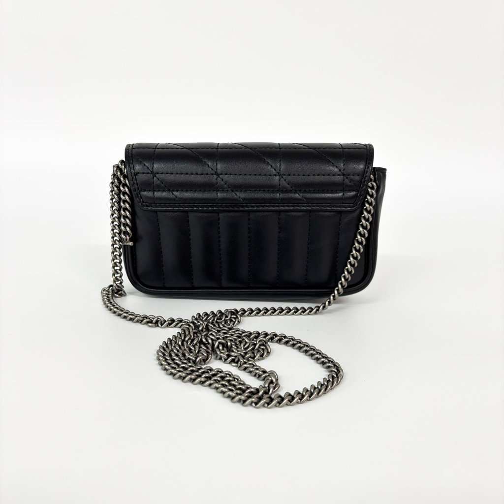 Gucci GG Marmont Matelassé Leather Super Mini Bag Black Silver Black Leather Very good - Back View