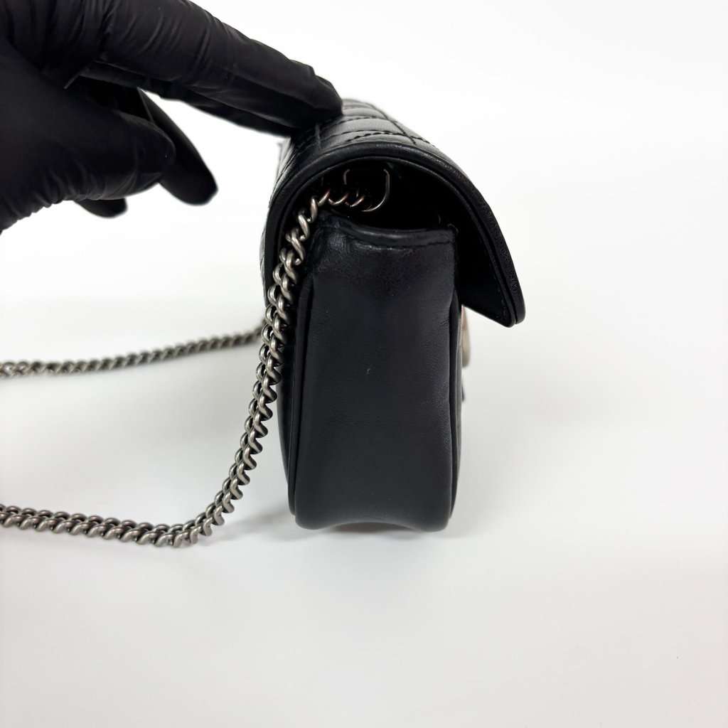 Gucci GG Marmont Matelassé Leather Super Mini Bag Black Silver Black Leather Very good - Inside View