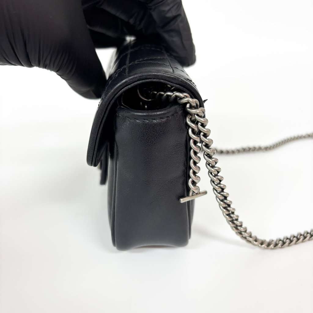 Gucci GG Marmont Matelassé Leather Super Mini Bag Black Silver Black Leather Very good - Model View