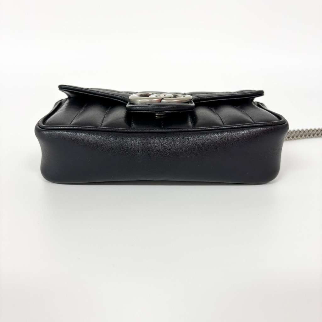 Gucci GG Marmont Matelassé Leather Super Mini Bag Black Silver Black Leather Very good - Box View