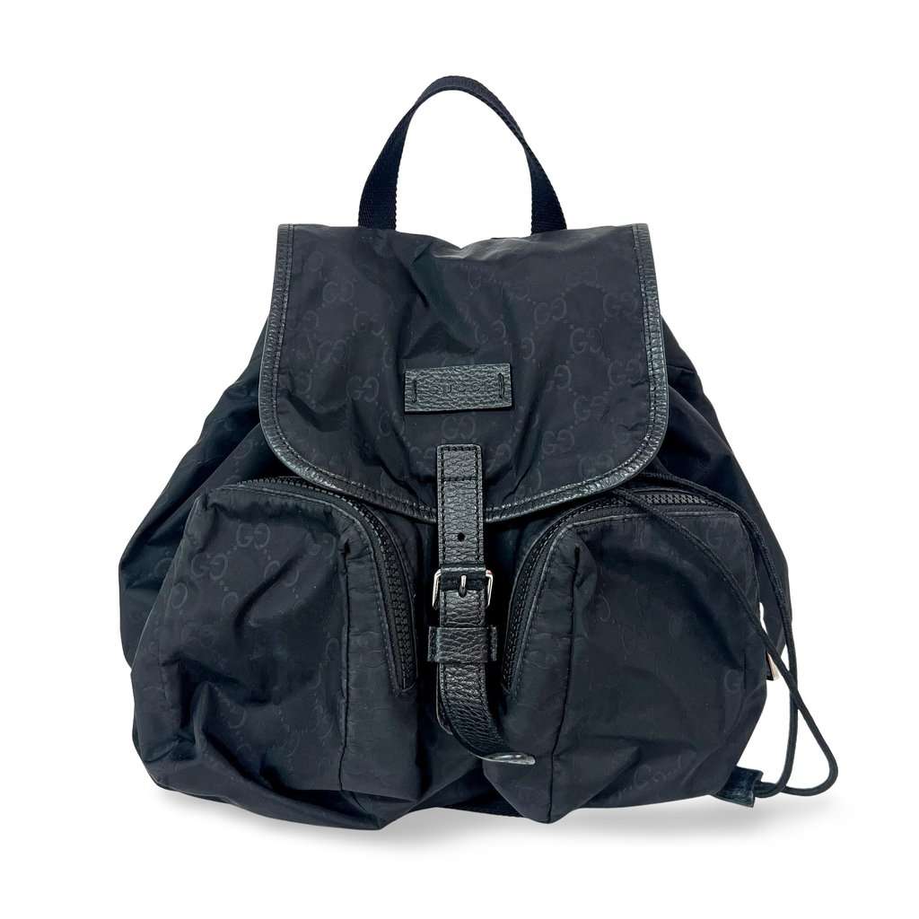 Gucci GG Nylon Medium Backpack Black Black Polyamide Good - Front View