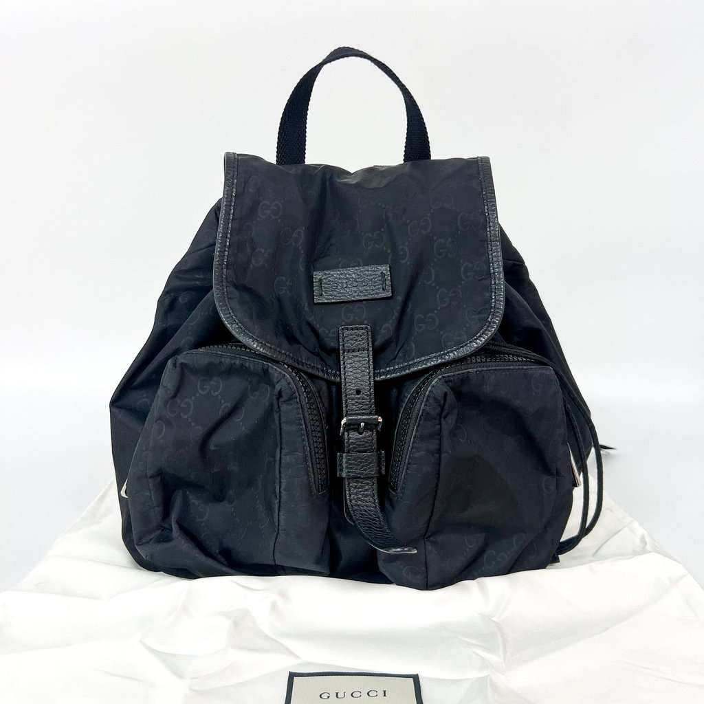 Gucci GG Nylon Medium Backpack Black Black Polyamide Good - Back View