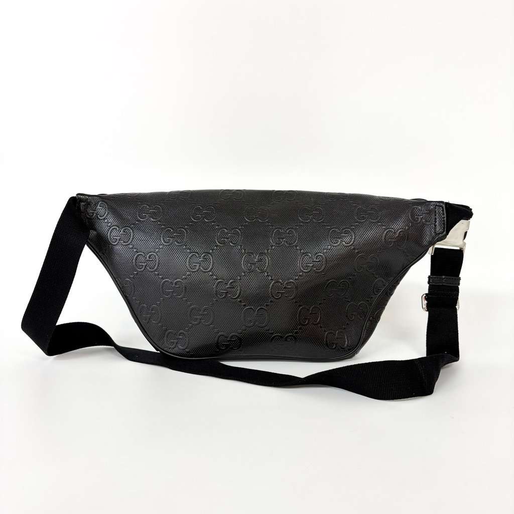 Gucci GG Embossed Belt Bag Black Black Leather Fair - Back View