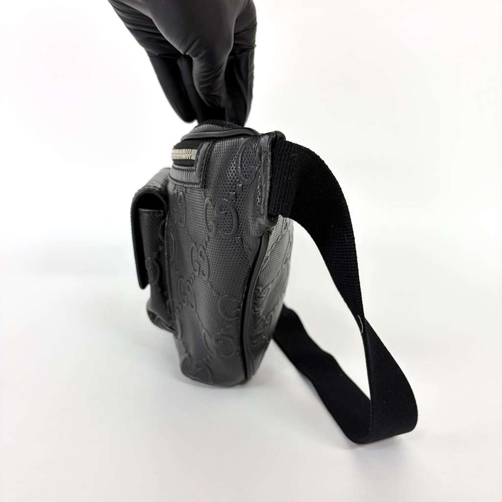 Gucci GG Embossed Belt Bag Black Black Leather Fair - Inside View