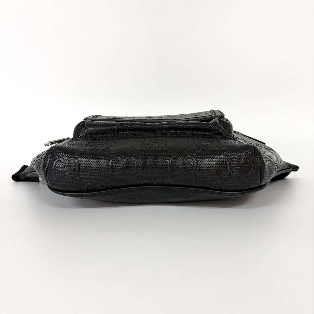 Gucci GG Embossed Belt Bag Black Black Leather Fair - Box View