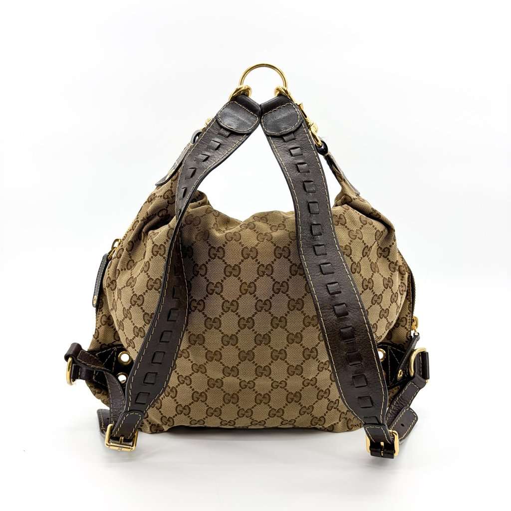 Gucci GG Canvas Dark Brown Leather Multi-Pocket Backpack Beige Canvas Fair - Inside View