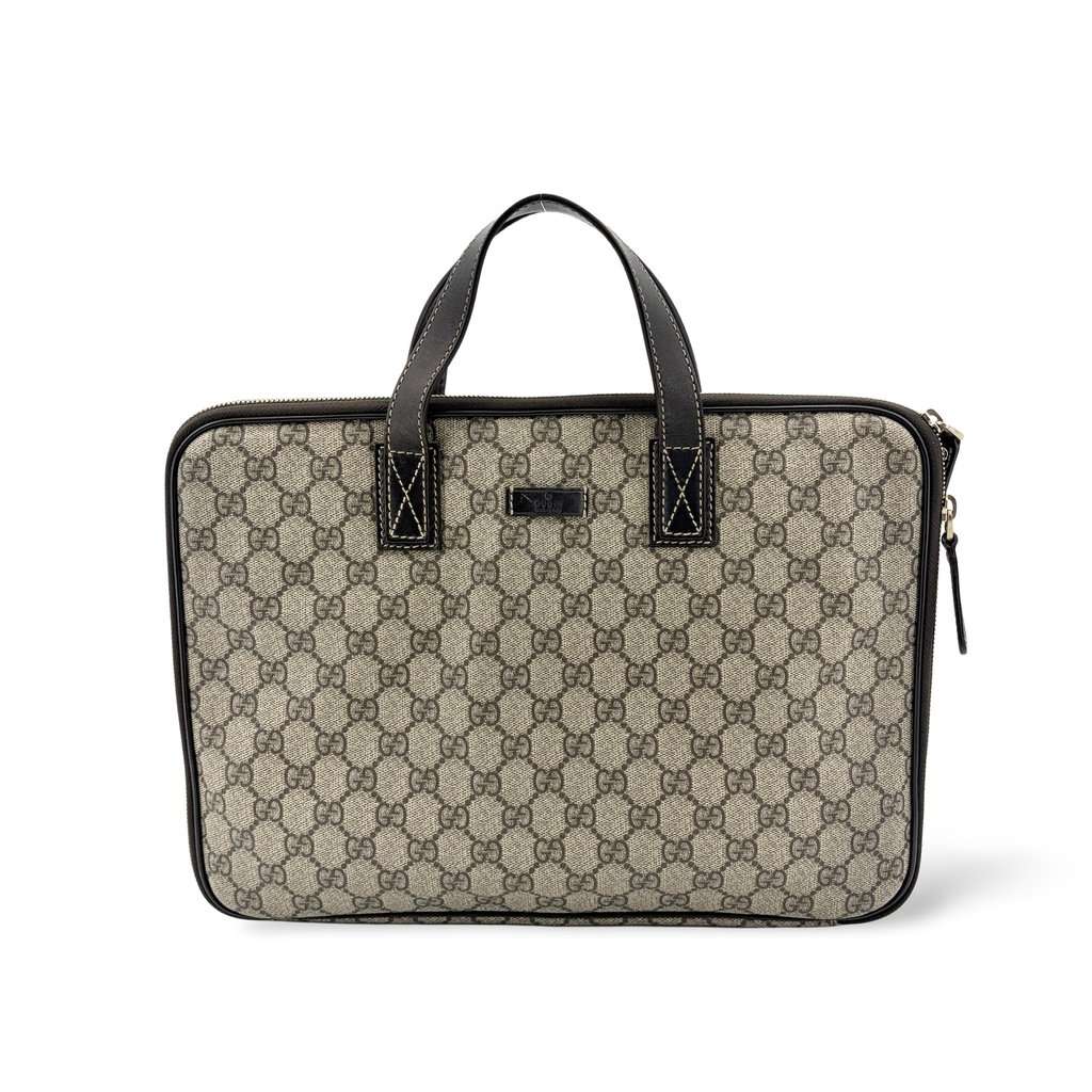 Gucci GG Supreme Canvas Briefcase Brown Beige Canvas Good - Front View