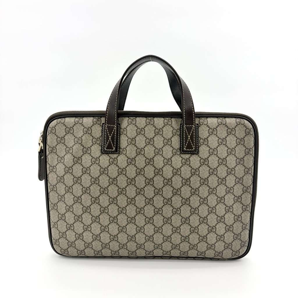 Gucci GG Supreme Canvas Briefcase Brown Beige Canvas Good - Back View