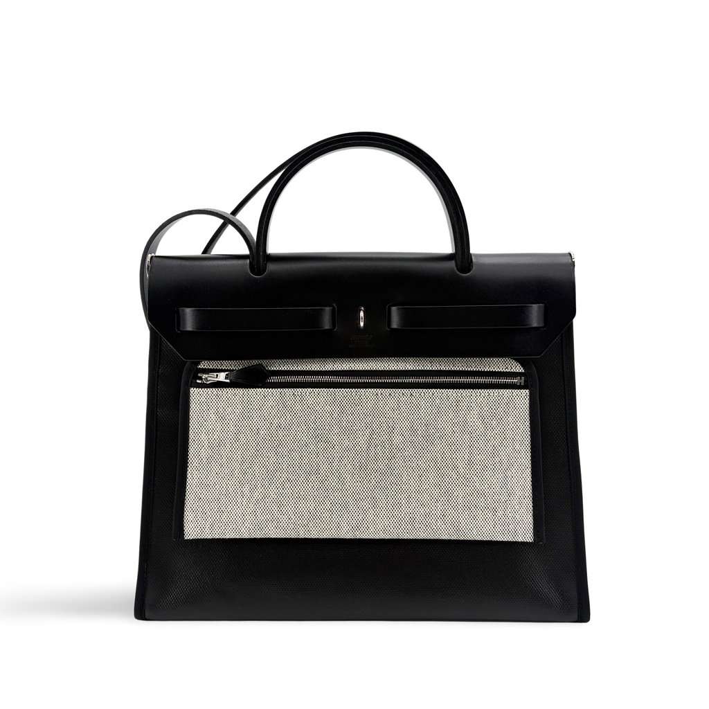 Hermès Herbag Zip 31 Black Ecru Silver Hardware Beige Canvas Very good - Back View