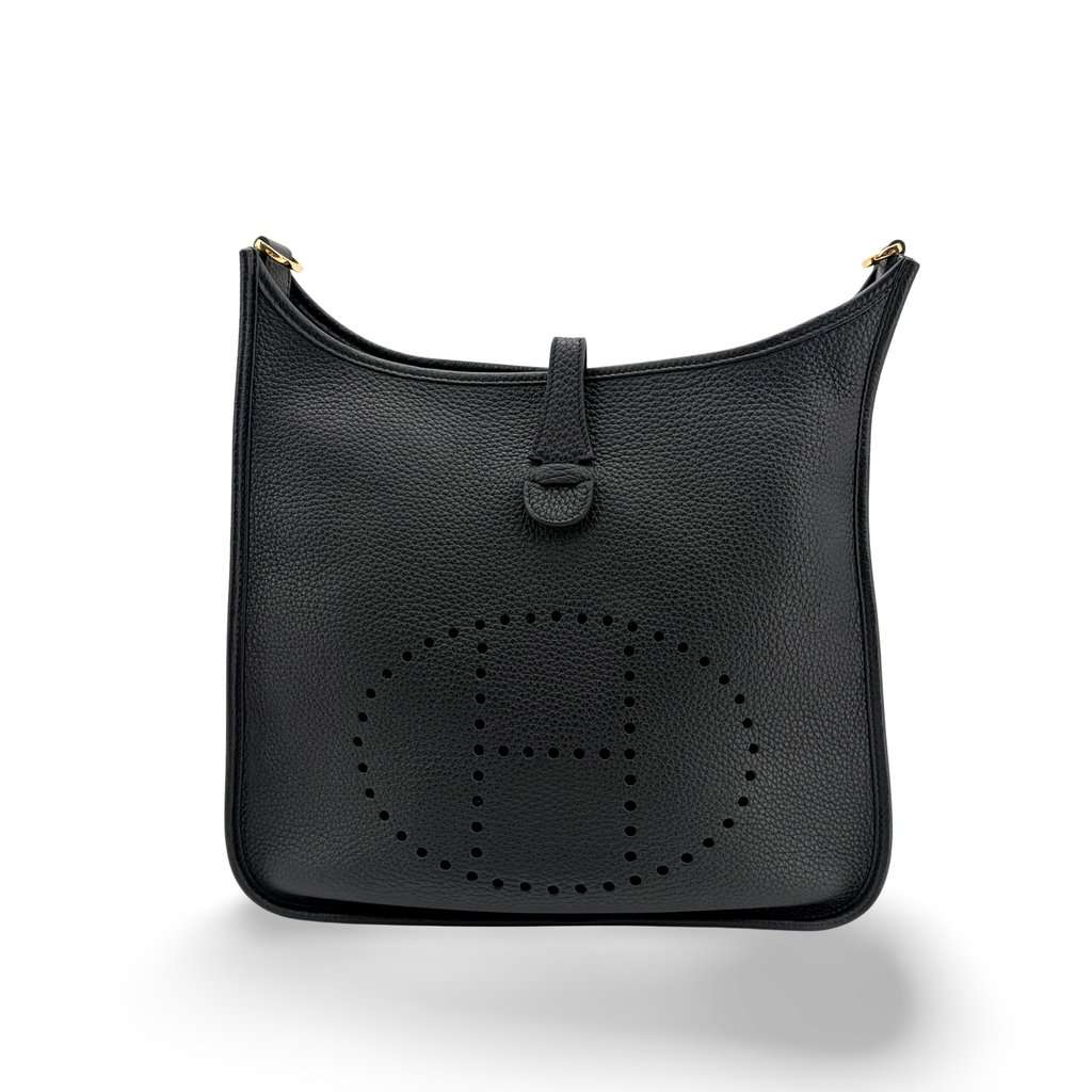 Hermès Evelyn 29 PM Black Gold Hardware Black Leather Very good - Front View