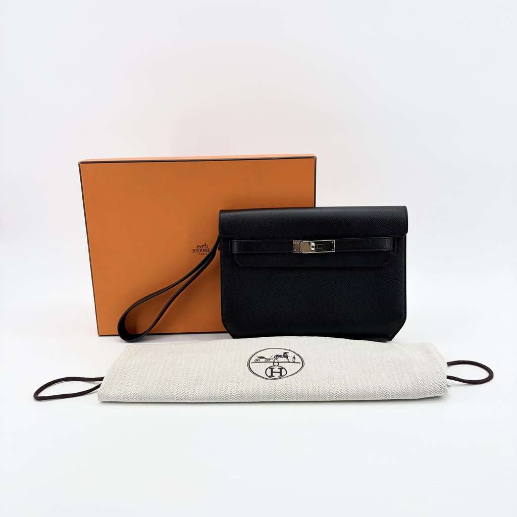 Hermès Kelly Depeche 25 Pouch Black Silver Hardware Black Leather Very good - Back View