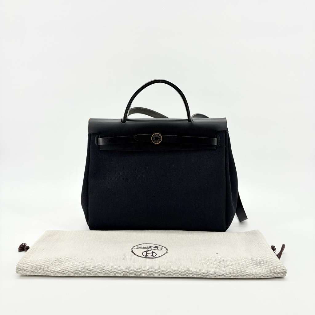 Hermès Herbag 31 Black Gold Hardware Black Canvas Very good - Back View