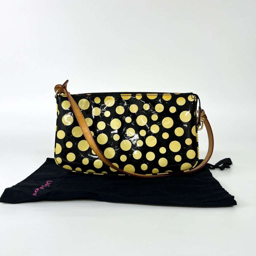 Louis Vuitton x Yayoi Kusama Monogram Vernis Dot Infinity Pochette Accessoires Black Yellow Black Leather Good - Back View