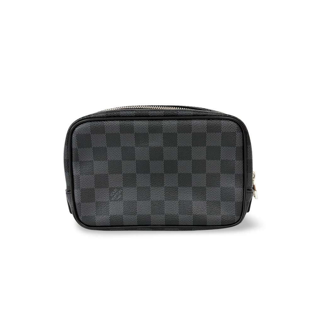 Louis Vuitton Toilet Pouch PM Damier Graphite Black Canvas Good - Front View