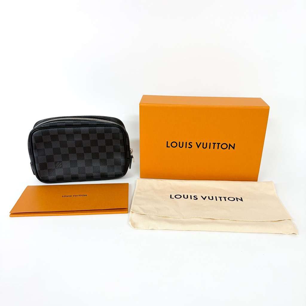 Louis Vuitton Toilet Pouch PM Damier Graphite Black Canvas Good - Back View