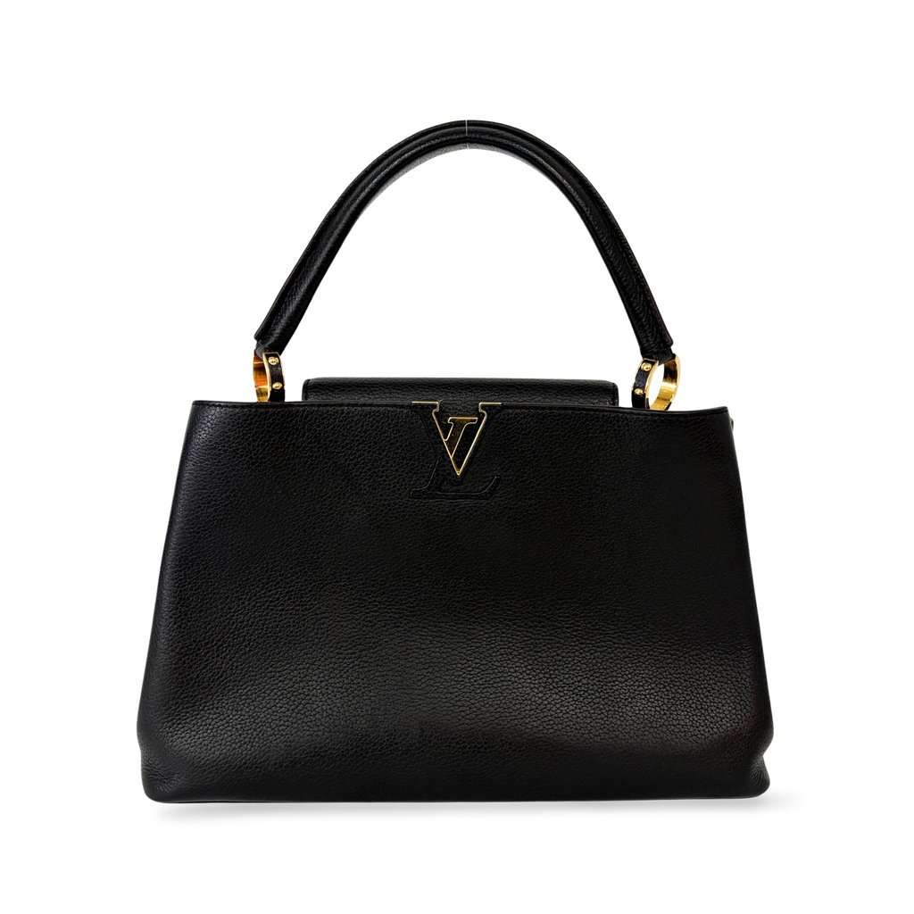 Louis Vuitton Capucines MM Noir Gold Black Leather Good - Front View