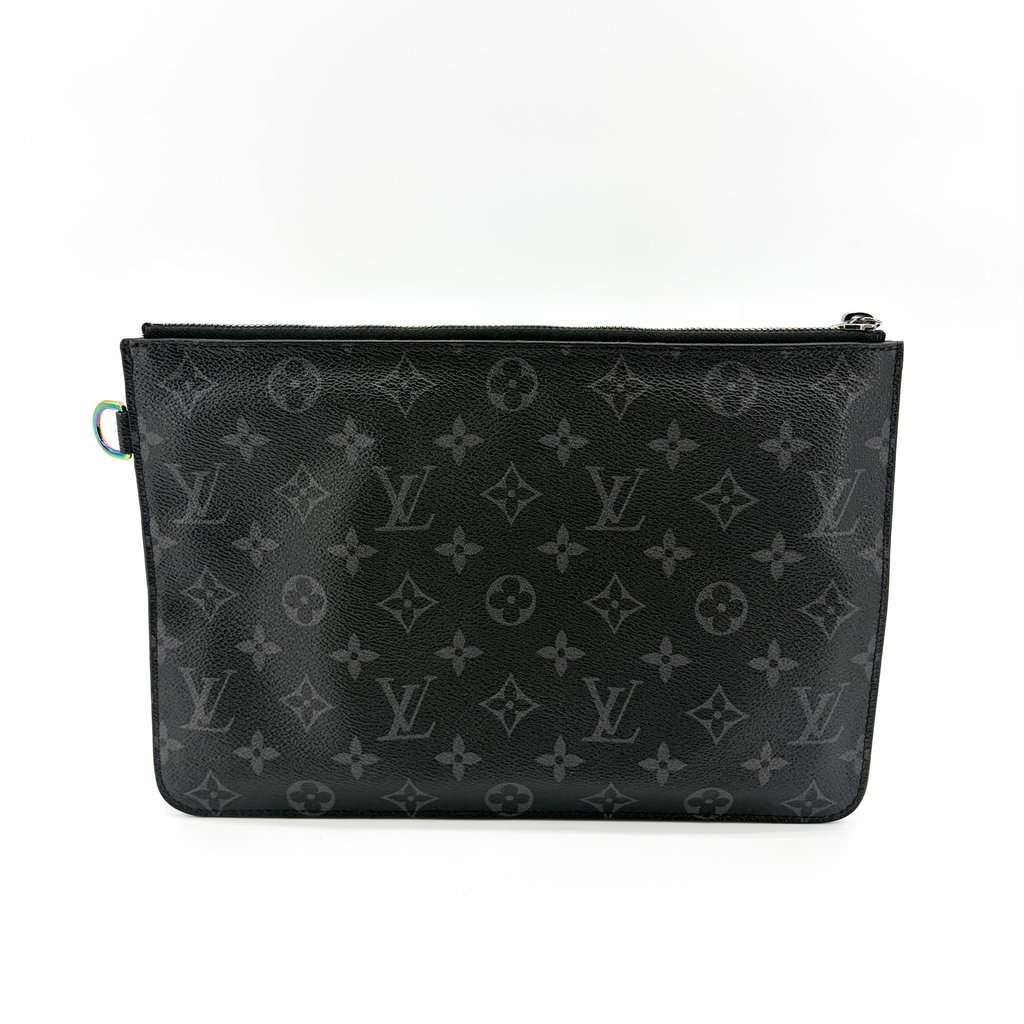 Louis Vuitton Pochette Voyage MM Monogram Eclipse Black Canvas Fair - Back View