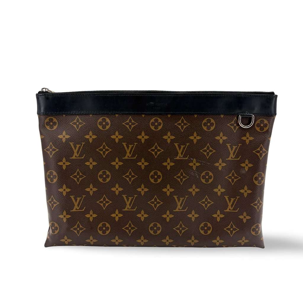 Louis Vuitton Monogram Macassar Pochette Discovery MM Black Canvas Good - Front View