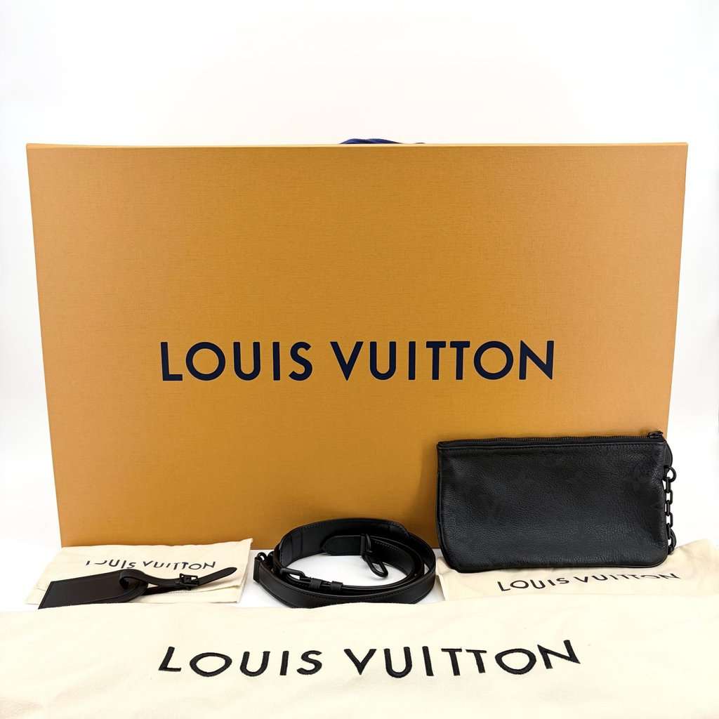 Louis Vuitton Keepall Bandouliere 50 Monogram Shadow Black Black Leather Very good - Back View