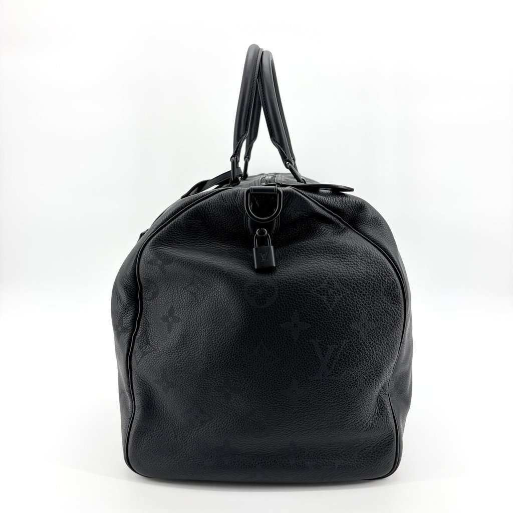Louis Vuitton Keepall Bandouliere 50 Monogram Shadow Black Black Leather Very good - Model View