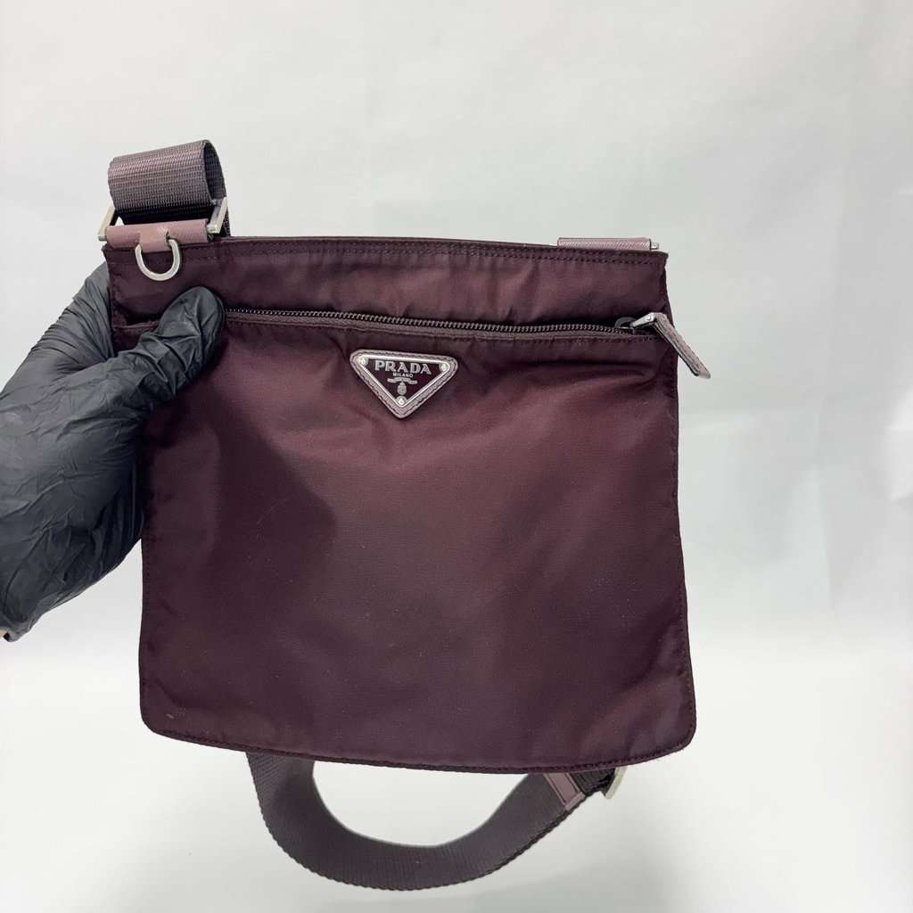 Prada Nylon Pocono Messenger Bag Burgundy Small Burgundy Polyamide Fair - Inside View