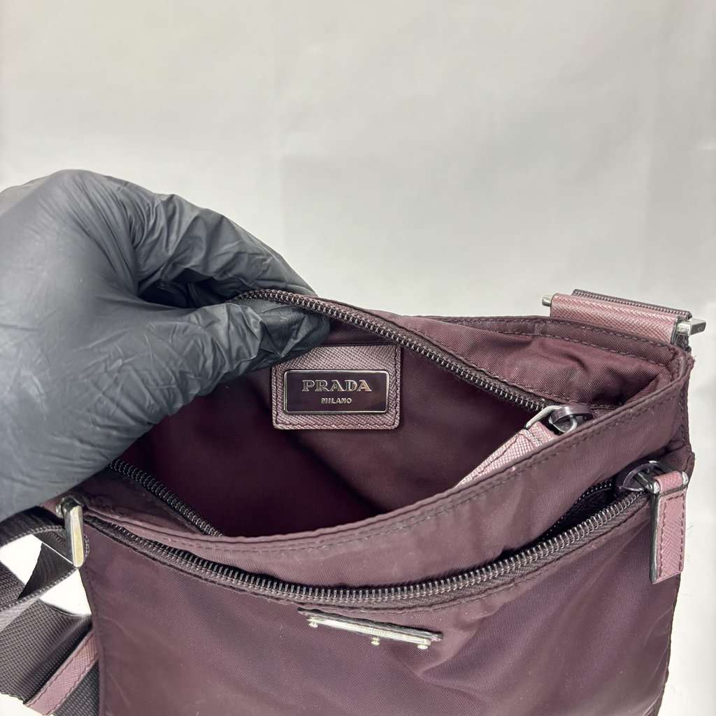 Prada Nylon Pocono Messenger Bag Burgundy Small Burgundy Polyamide Fair - Model View