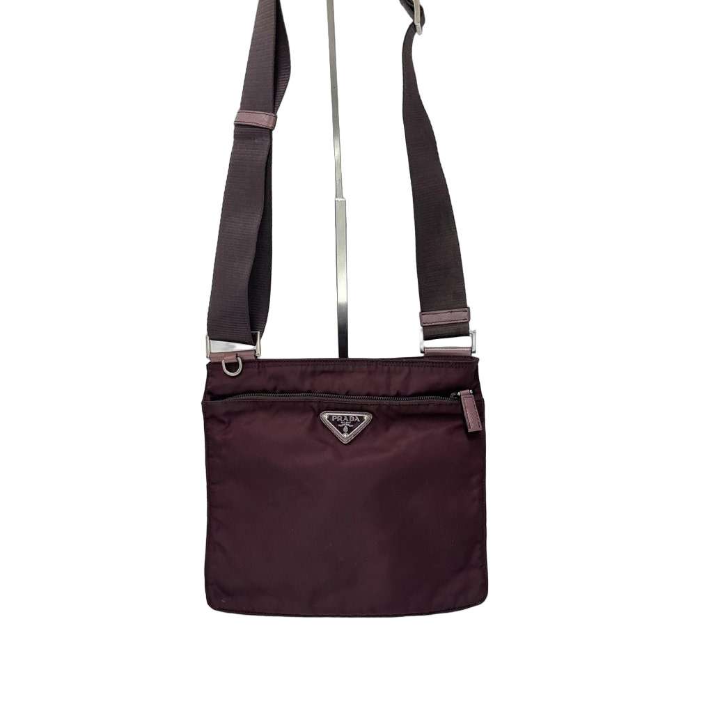 Prada Nylon Pocono Messenger Bag Burgundy Small Burgundy Polyamide Fair - Front View