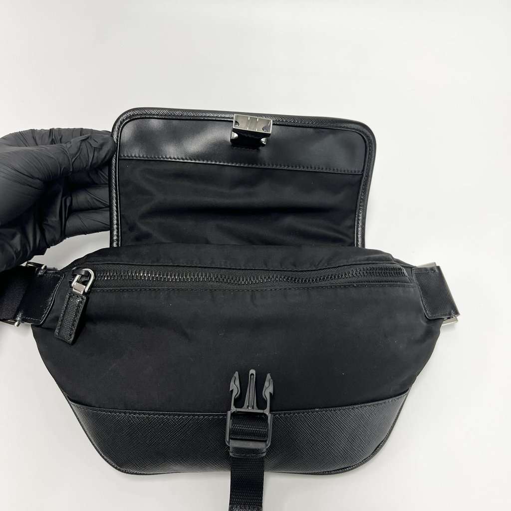 Prada Re-Nylon and Saffiano Leather Slingback (Shoulder Bag) Black Leather Good - Inside View