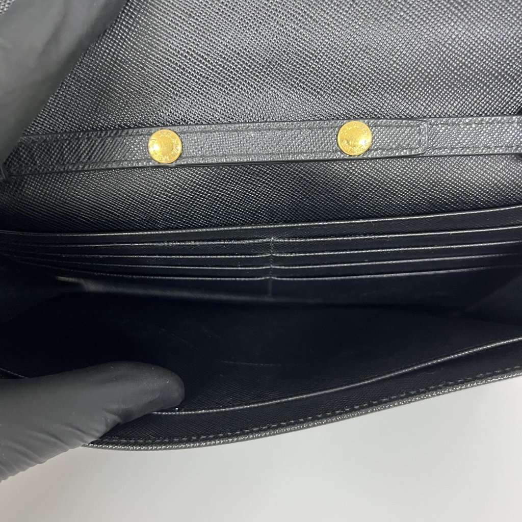 Prada Saffiano Leather Chain Wallet Black Gold Hardware Black Leather Good - Box View