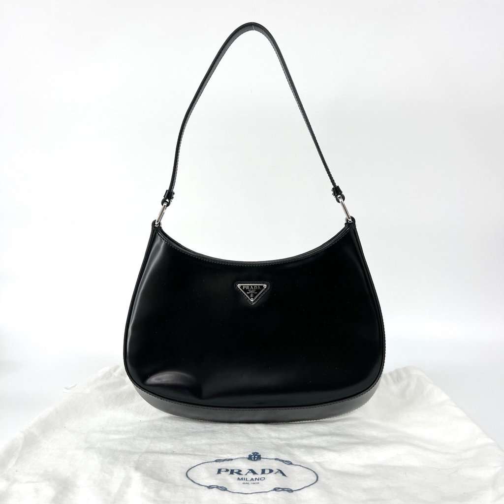 Prada Cleo Brushed Leather Shoulder Bag Black Black Leather Very good - Back View