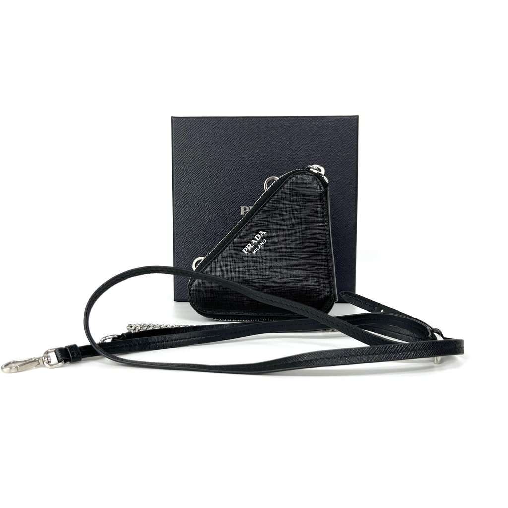 Prada Saffiano Leather Triangle Bag Black Black Leather Very good - Back View