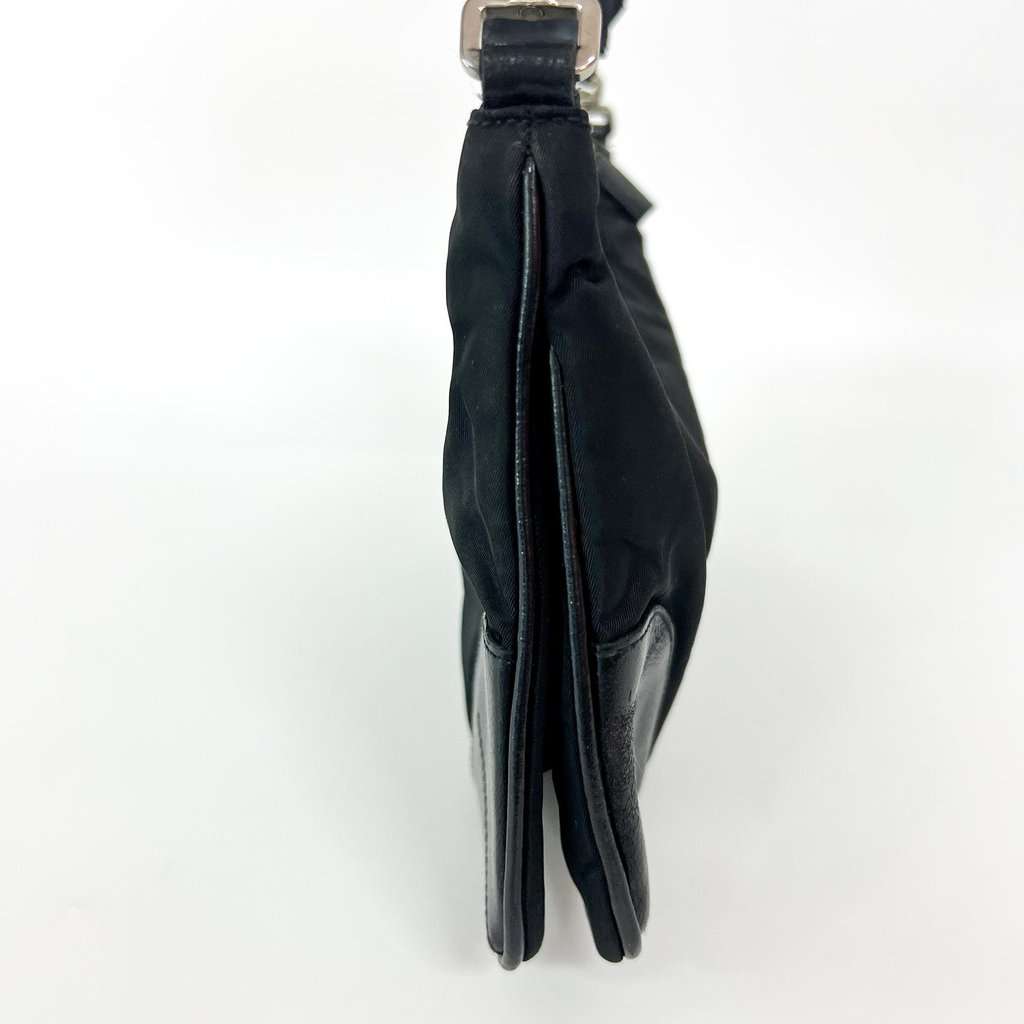 Prada Tessuto Nylon Leather Corner Shoulder Bag Black Black Good - Model View