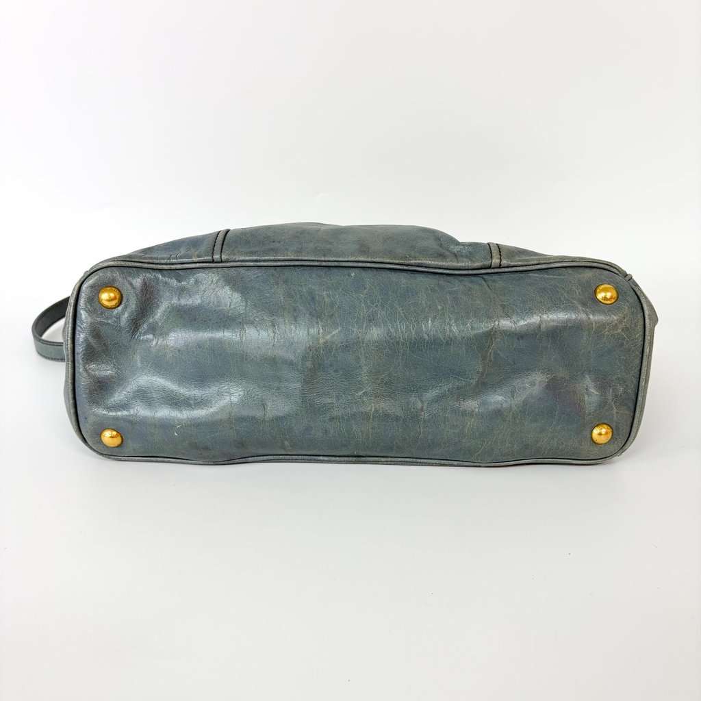 Prada Vitello Shine Leather Tote Bag Blue Blue Leather Good - Box View