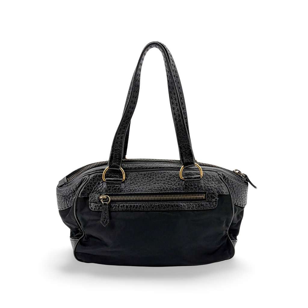 Prada Tessuto Cervo Lux Shoulder Bag Black Black Leather Good - Front View
