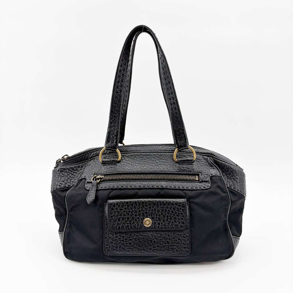Prada Tessuto Cervo Lux Shoulder Bag Black Black Leather Good - Back View