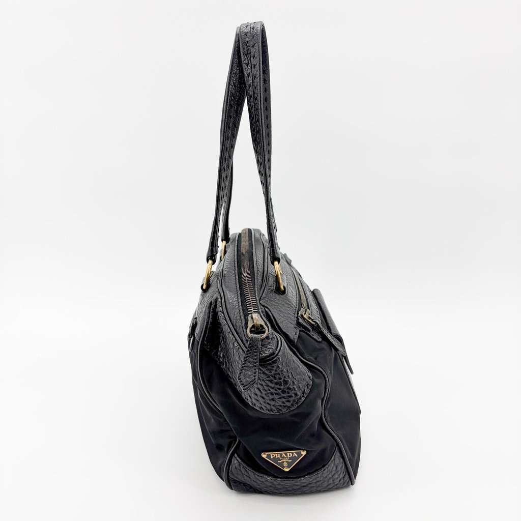 Prada Tessuto Cervo Lux Shoulder Bag Black Black Leather Good - Inside View