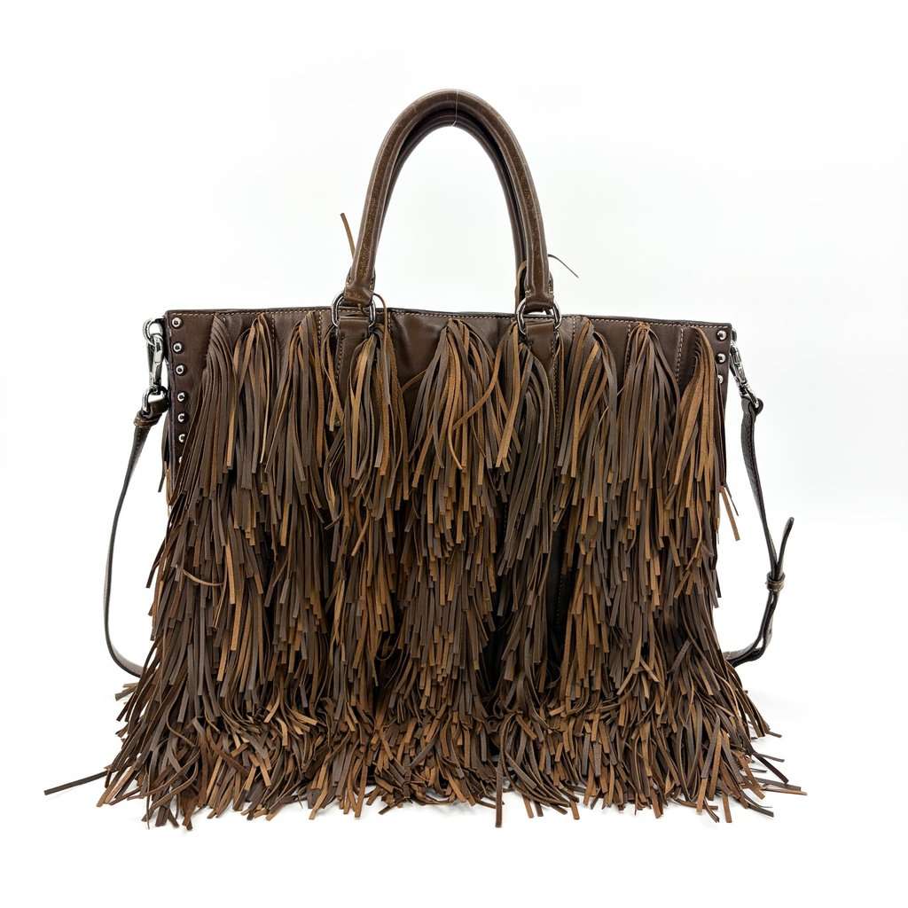 Prada Vitello Daino Fringe Tote Bag Brown Brown Leather Very good - Inside View