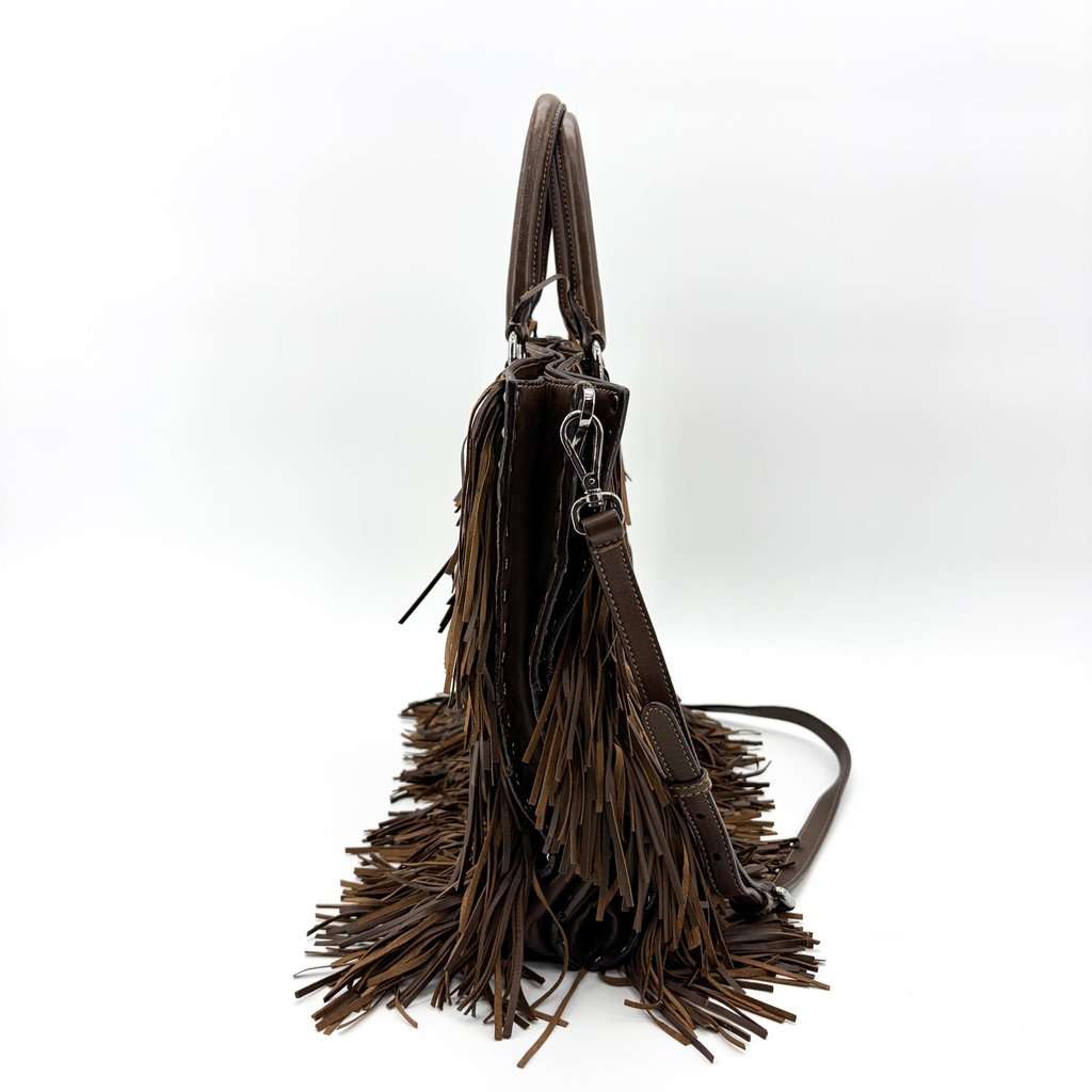 Prada Vitello Daino Fringe Tote Bag Brown Brown Leather Very good - Box View