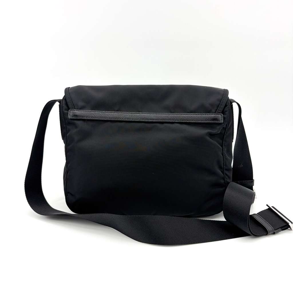 Prada Re-Nylon and Saffiano Leather Messenger Bag Black Black Leather Good - Inside View