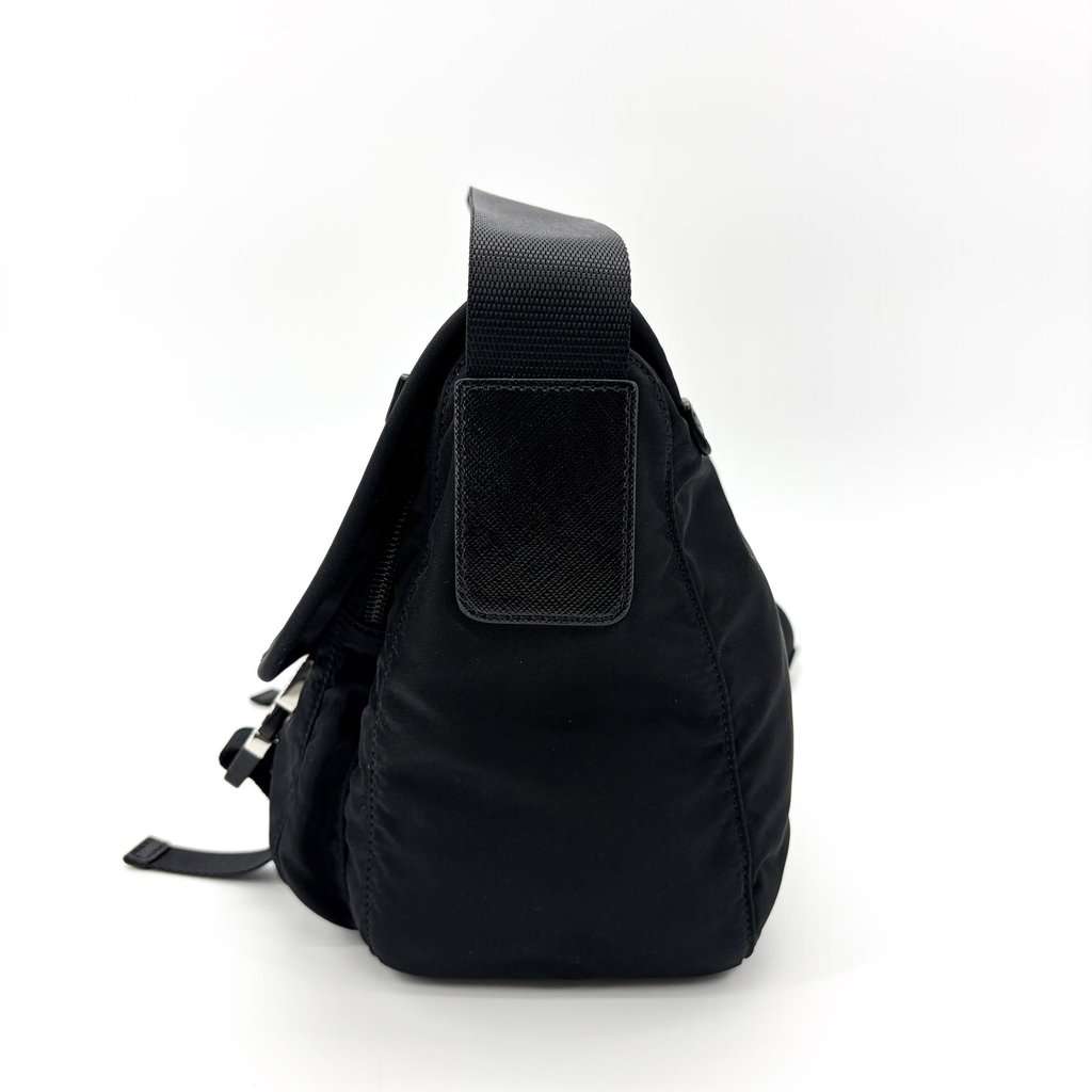 Prada Re-Nylon and Saffiano Leather Messenger Bag Black Black Leather Good - Model View