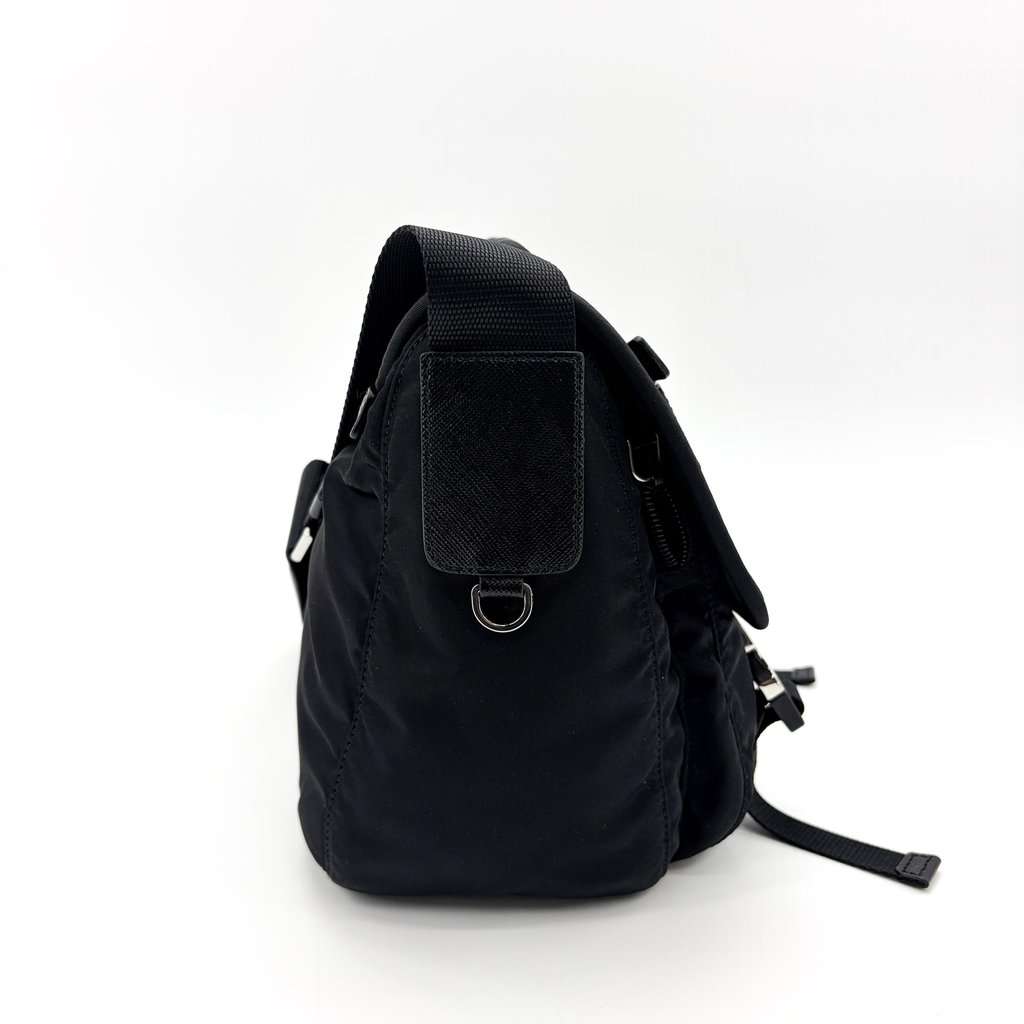 Prada Re-Nylon and Saffiano Leather Messenger Bag Black Black Leather Good - Box View