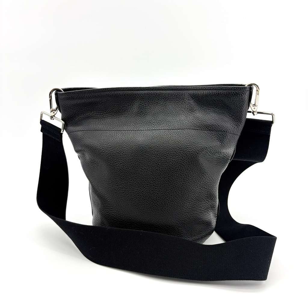 Prada Vitello Dino Leather Bucket Bag Black Silver Hardware Black Leather Good - Inside View