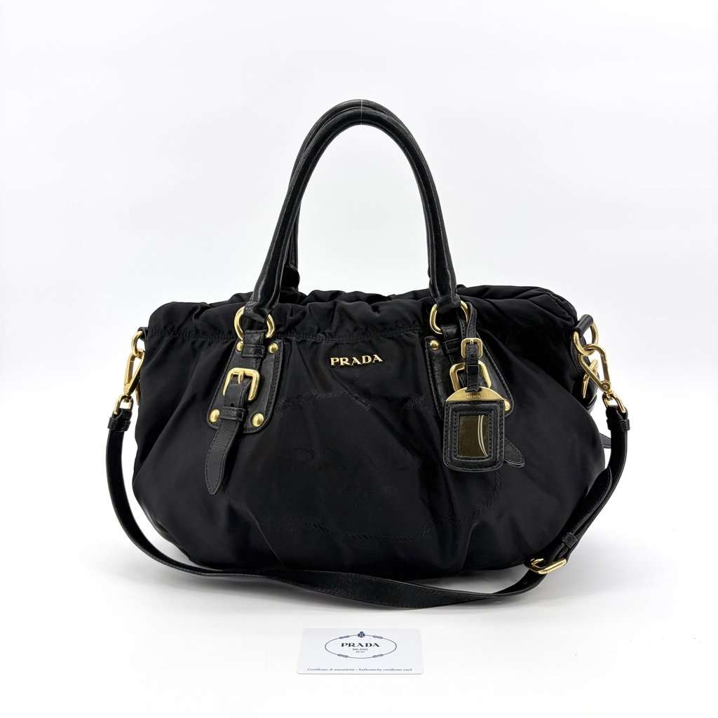 Prada Tessuto Gaufre 2-way Tote Bag Black Black Leather Good - Back View