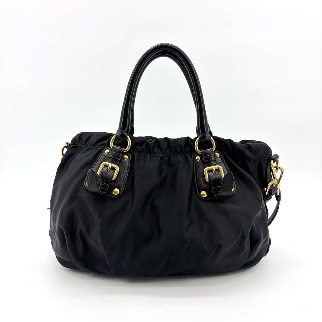 Prada Tessuto Gaufre 2-way Tote Bag Black Black Leather Good - Inside View