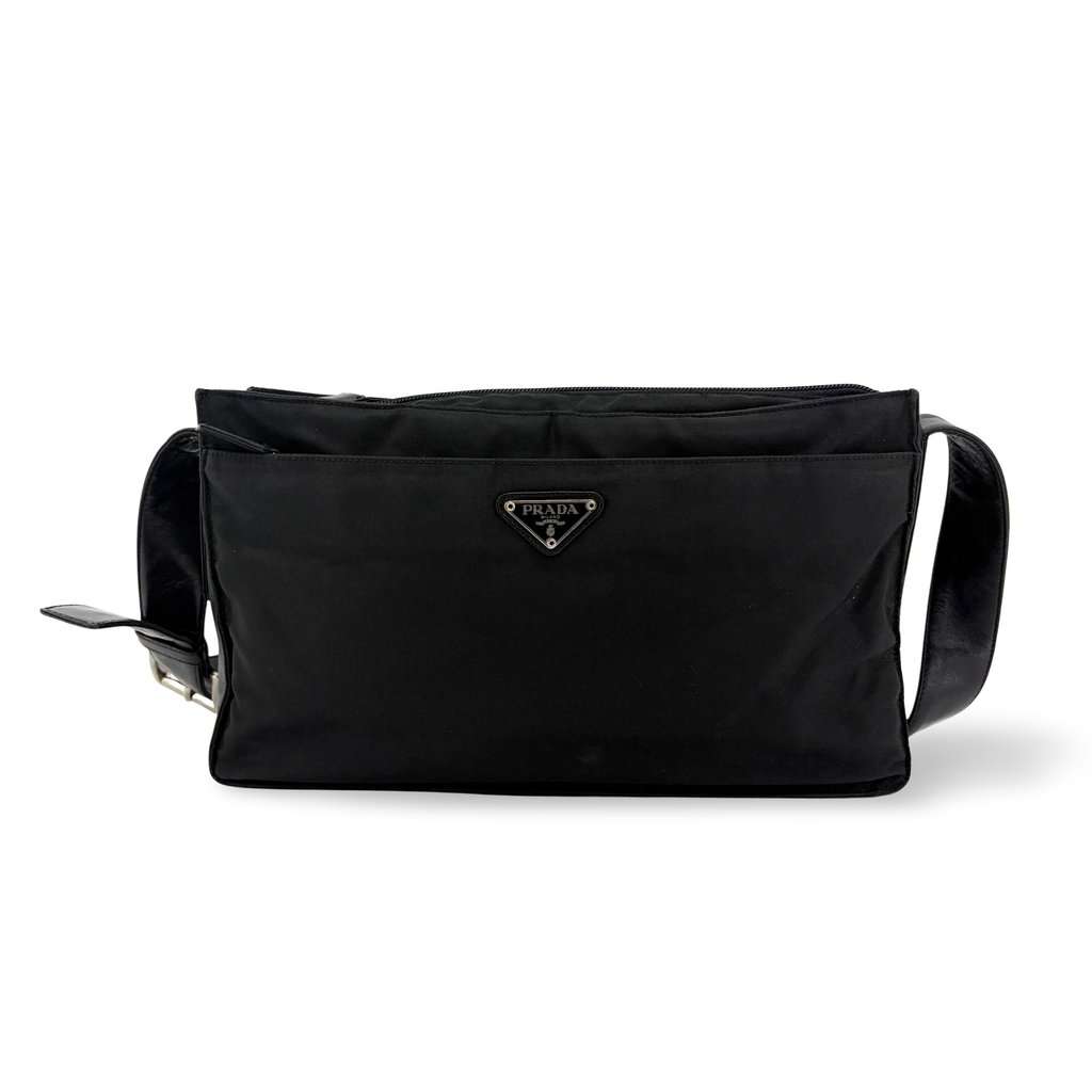 Prada Tessuto Nylon Shoulder Bag Black Black Polyamide Good - Front View