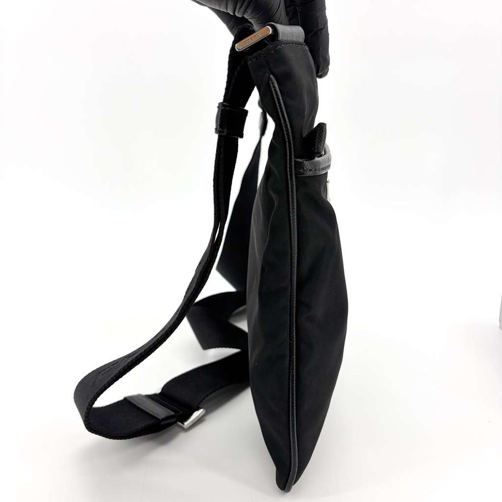 Prada Re-Nylon Saffiano Shoulder Bag Black Black Leather Good - Model View
